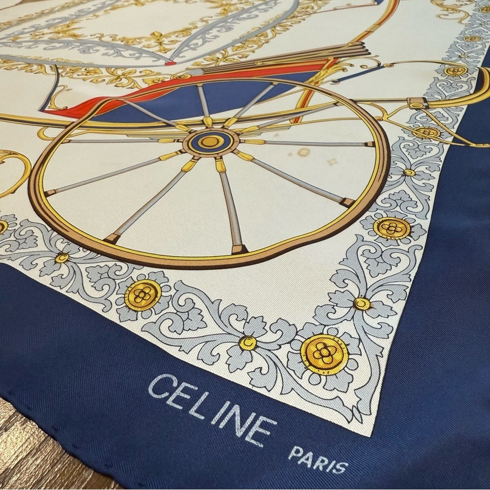 Celine Silk Scarf with Carriage and Wheel Design - Picture 3 of 13